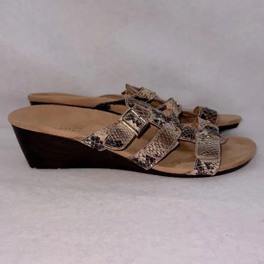 Women’s Vionic Radia Leather Adjustable Sandals Arch Support Snake Print size 8